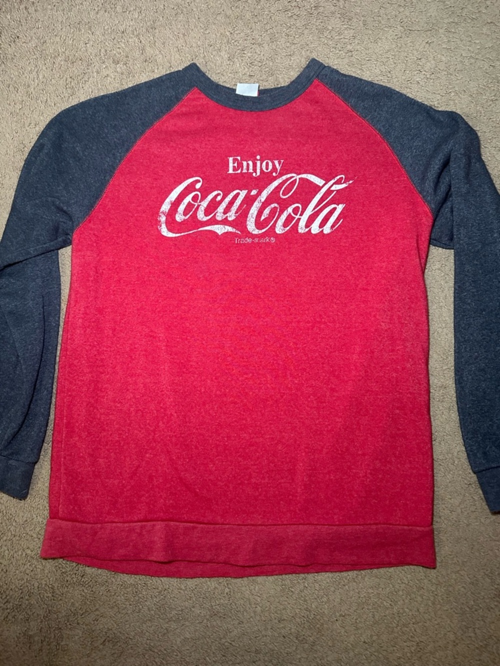 Vintage Coca Cola Raglan Crewneck Fleece Sweatshirt Pullover Size L Enjoy Coke